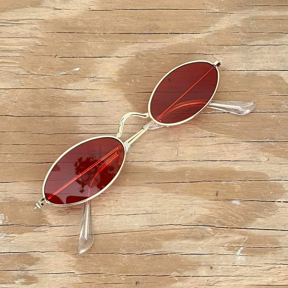 slim classy red gold trim sunglasses
